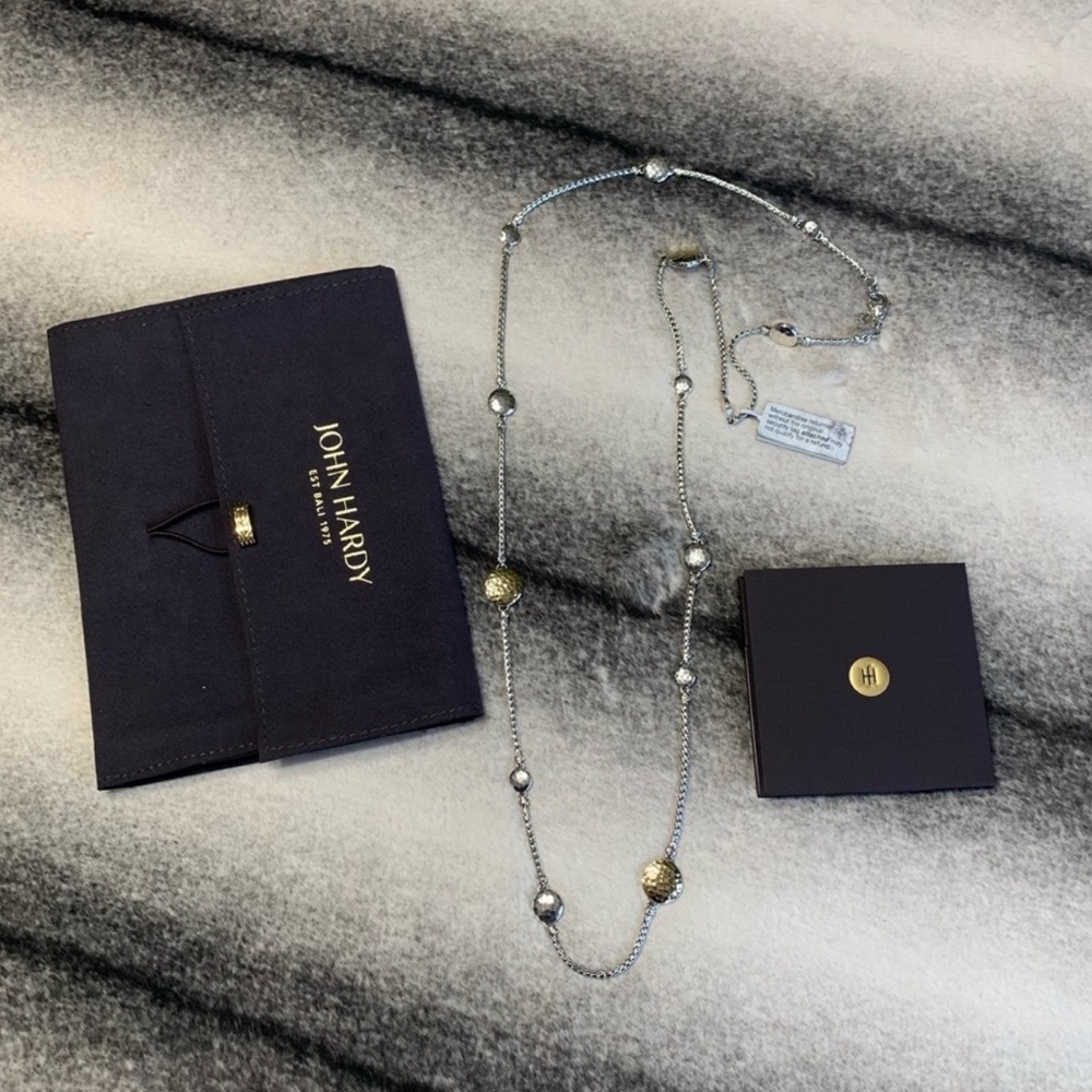 John Hardy Dot Hammered Station 18K Yellow Gold Silver Necklace